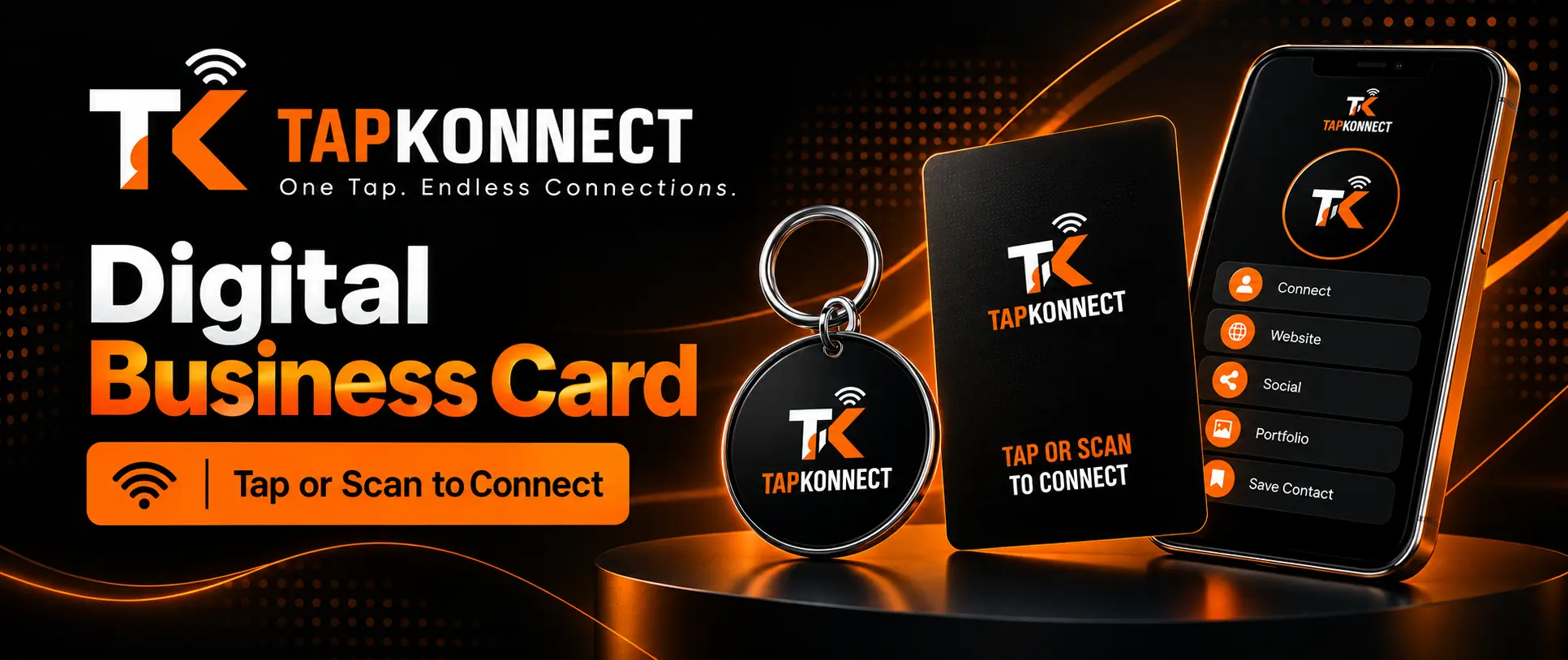 TapKonnect digital business card, NFC keychain, and mobile digital profile